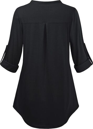 Miusey Womens Buffalo Plaid Roll Sleeve V Neck Flowy Loose Tunic Blouse in Kuwait