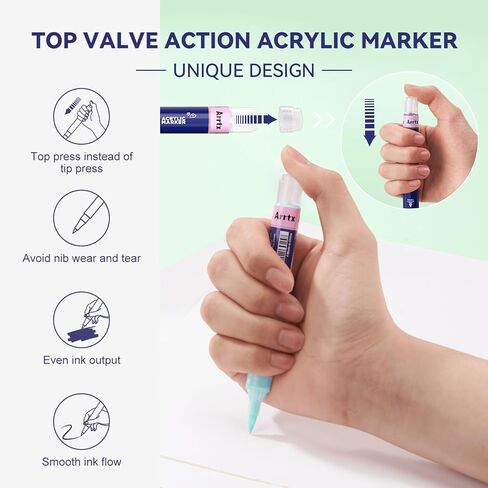 Arrtx Top Valve Action Marker Pen, 48 Colors Simptap Acrylic Paint Pens, Water Based Paint Markers for Stone, Glass, Extra Brush Tip in Kuwait
