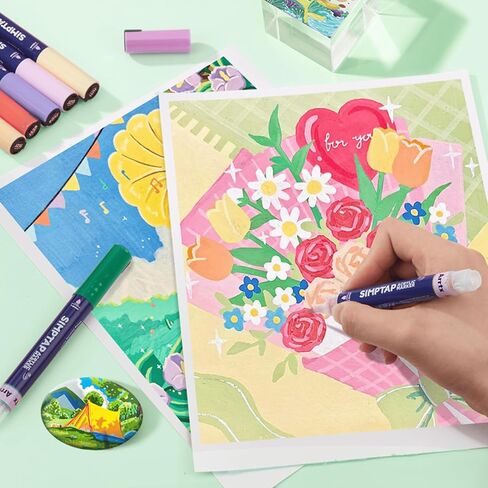 Arrtx Top Valve Action Marker Pen, 48 Colors Simptap Acrylic Paint Pens, Water Based Paint Markers for Stone, Glass, Extra Brush Tip in Kuwait