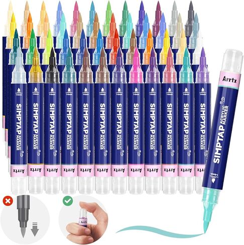 Arrtx Top Valve Action Marker Pen, 48 Colors Simptap Acrylic Paint Pens, Water Based Paint Markers for Stone, Glass, Extra Brush Tip in Kuwait
