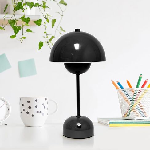 تصاميم بسيطة LD1069-BLK 11.8 بوصة مصباح LED يعمل باللمس على شكل فطر سحري، محمول وقابل لإعادة الشحن، أسود in Kuwait