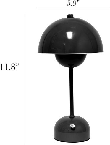 تصاميم بسيطة LD1069-BLK 11.8 بوصة مصباح LED يعمل باللمس على شكل فطر سحري، محمول وقابل لإعادة الشحن، أسود in Kuwait