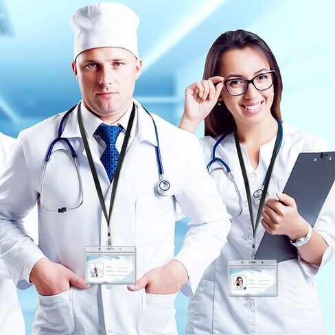 50 حزمة من حبال بطاقات الاسم مع حامل هوية، وحوامل بطاقات اسم أفقية من البلاستيك الشفاف وشرائط شارة سوداء مع حامل هوية لمتطوعين العاملين في فريق المدرسة والمكاتب (أسود) in Saudi Arabia