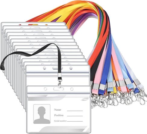 50 حزمة من حبال بطاقات الاسم مع حامل هوية، وحوامل بطاقات اسم أفقية من البلاستيك الشفاف وشرائط شارة سوداء مع حامل هوية لمتطوعين العاملين في فريق المدرسة والمكاتب (أسود) in Saudi Arabia