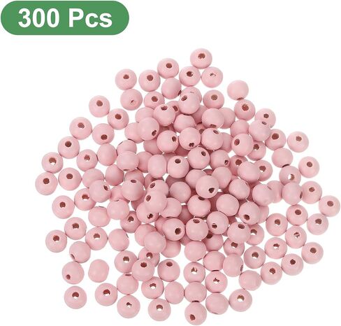 300 قطعة من خرز الخشب الطبيعي الملون مقاس 8 مم من uxcell، خرز فاصل خشبي دائري ملون بفتحة كبيرة لصناعة المجوهرات بنفسك، أساور صناعة المجوهرات (وردي) in Saudi Arabia