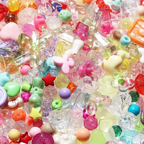 240~280pcs Acrylic Assorted Beads, BetterJonny Cute Beads Mix Color Pastel Beads Flower Heart Butterfly Candy Beads Plastic Beads Bulk for Bracelets Jewelry Making DIY Crafts Necklaces in Kuwait