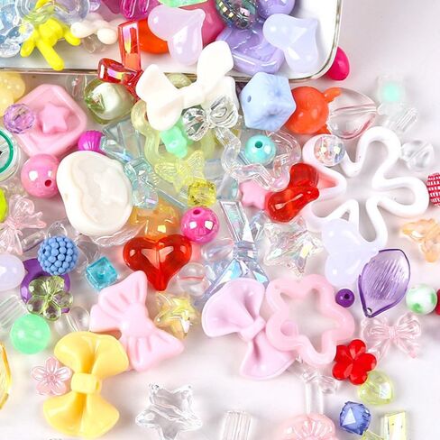 240~280pcs Acrylic Assorted Beads, BetterJonny Cute Beads Mix Color Pastel Beads Flower Heart Butterfly Candy Beads Plastic Beads Bulk for Bracelets Jewelry Making DIY Crafts Necklaces in Kuwait