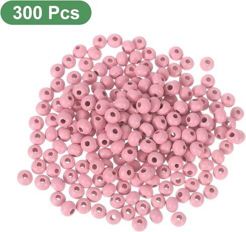 300 قطعة من خرز الخشب الطبيعي الملون مقاس 8 مم من uxcell، خرز فاصل خشبي دائري ملون بفتحة كبيرة لصناعة المجوهرات بنفسك، أساور صناعة المجوهرات (وردي) in Saudi Arabia