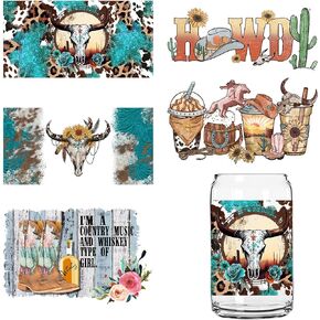 5 Sheets Western UV Transfer Sticker 3D Cup Wraps Stickers for 16oz Glass Mug Waterproof Rub on Transfers Decal for Crafts