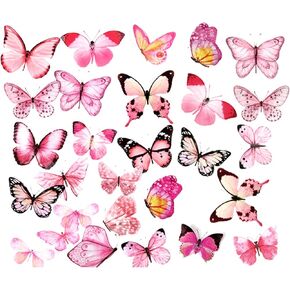 80PCS Pink Butterfly Stickers, Transparent Butterfly Stickers for Water Bottles, PET Vintage Aesthetic Stickers, Waterproof Decals for Scrapbooking Crafts DIY Supplies Journal Laptop Phone Cases