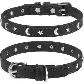 Leather Dog Collar for Puppy Small Medium Dogs, Adjustable Star Moon Rivet Studded Pet Collars with Rust-Proof Metal Buckle and Charms, XS S Dog Collars for Boy and Girls, Size 8-11" Purple