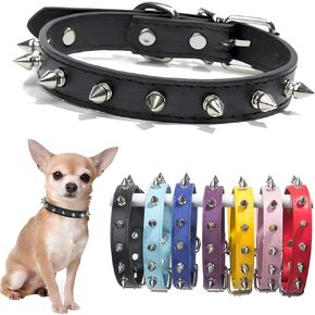 Spiked Dog Collar for Small Dogs PU Leather Spike Puppy Collar Anti Bite Rivet Studded Cat Collar for Kittens Extra Small Medium Pets Like Chihuahua Pug Pit Bull Bulldog, Blue S
