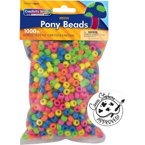 Creativity Street Pacon PACAC3553 Neon Pony Beads, 6mm x 9mm, Neon Assortment, Pack of 1000, 6 mm x 9 mm