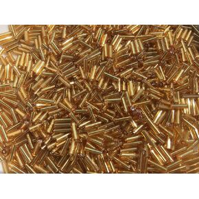 Czech Bugle Beads 40 gr / 1.4 oz Topaz Gold Glass Tube Size #3 7mm