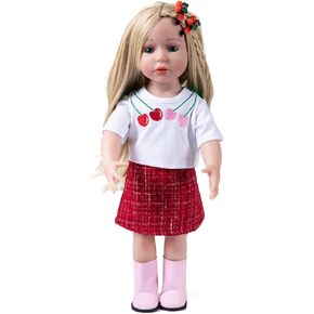 Doll Clothes Accessories 4 Pcs Set, Shirt & Red Skirt & Cherry Hairpins & Pink Shoes, Fashionable Dress Set for 18" Girl Dolls (Doll Not Included) 060