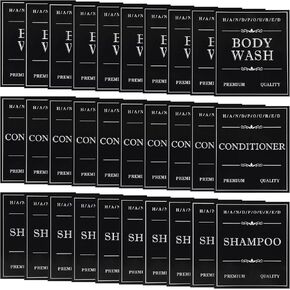Waterproof Labels for Bottles, Ymapinc 30Pcs Removable Bathroom Organization Labels Stickers for Shampoo/Conditioner/Body Wash, Black Toiletry Labels for Plastic/Glass Bottles