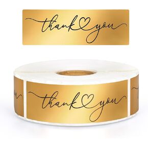 Whaline 500Pcs Thank You Stickers Roll Gold Foil Thank You Rectangle Self-Adhesive Label Decals for Envelope Wedding Birthday Holiday Party Supplies, 1 x 3 Inch