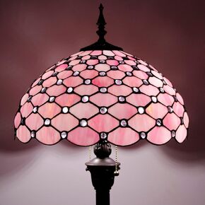WERFACTORY Tiffany Floor Lamp Pink Stained Glass Bead Standing Reading Light 16X16X64 Inches Antique Pole Corner Lamp Decor Bedroom Living Room Home Office S005P Series