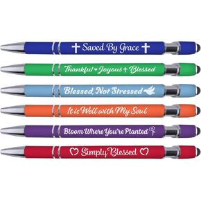 Greeting Pen Christian Inspirational Pen Set with Soft Touch Coated Metal and Stylus 6 pack 36091