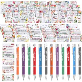252 Pcs Christian Gifts Set 240 Pcs Quote Cute Prayer Cards Floral Religious Scripture Cards 12 Bible Verse Pens Christian Inspirational Ballpoint Pens for Women Men Nurse Teachers Office