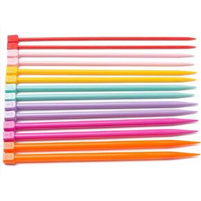 14 Pcs Plastic Knitting Needles, 7 Sizes Long Straight Knitting Needles Colourful Single Pointed Needles for Making Sweater, Shawl, Scarf (4/5/6/7/8/9/10 mm)