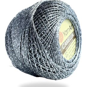 Yarnart Camellia Metallic Shimmer Fine Yarn - 70% Polyester, 30% Metallic, 192m, 20g, Crochet Thread, Lace, Embroidery, Jewelry Making, and Decorative Craft Yarn, 1.25mm Hook (Silver)