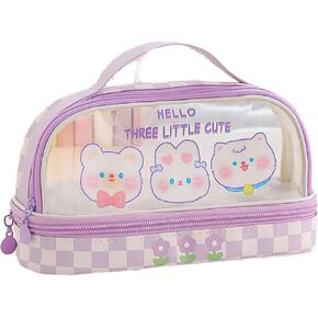 LaurelTree Kawaii Aesthetic Cute Pencil Case Bag Large Storage High Capacity Stationery with 2 Compartments Pouch Box Holder Organizer Office College School Adults Students Teens Girls Boys (Yellow)…