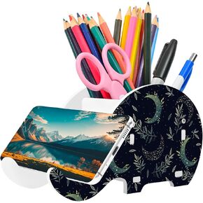 Marble Elephant Pen Pencil Holder Cute Phone Stand Office Accessories Desk Organizer Multifunctional Stationery Box Makeup Storage Presents Decoration for Women Men Adults
