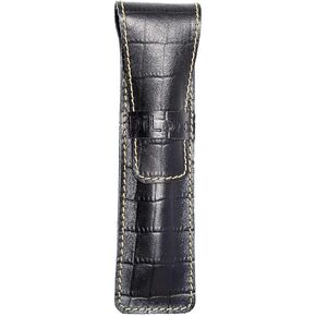 Single Pen Case Holder Sleeve Thick Buffalo Full Grain Leather (Buffalo Black Croc Print)