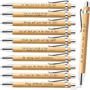 10 Pcs Bible Verse Pens Christian Gifts Bulk Bamboo Christian Pens 1 mm Inspirational Bible Quotes Ballpoint Pens Motivational Scripture Pens for Women Men Office School Religious Gifts (Classic, 10)