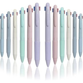 Pack of 12 Multicoloured Ballpoint Pens, 4-in-1 Retractable Multicoloured Pen, Smooth 0.5 mm Pen Multipack for Office, School Supplies, Students, Children, Gift