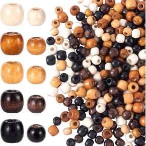 200pcs Large Hole Wooden Beads for Crafts, Vintage Round Natural Wood Hair Bead, 5 Colors Loose Spacer Beads for DIY Macrame Rosary Necklace Bracelet Hair DIY Handmade Decor- 10x13mm & 9X10mm
