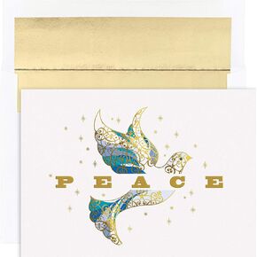 Holiday Collection Premium 15-Count Boxed Embossed Cards with Foil-Lined Envelopes, 7.8" x 5.6", Elegant Dove (917900)