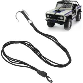 RC Crawler Winch Strap, Elastic Towing Trailer Rope Strap with Hooks - for 1/10 and 1/8 Scale RC Cars(Black)