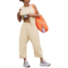 Fisoew Women's Summer 2 Piece Outfits Sleeveless Tank Tops Wide Leg Pocketed Pants Workout Sweat Sets