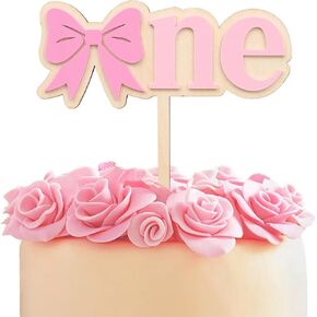 Bow Themed First Birthday Cake Topper - Bow 1st Birthday Party Decor,Pink Bow One Cake Topper,Coquette Party Cake Decor,Coquette Cake Topper