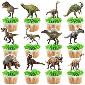 36PCS Dinosaur Cupcake Toppers Cake Decorations - Realistic Dinosaur Dino Decorations for Dinosaur Birthday Party Baby Shower Decorations