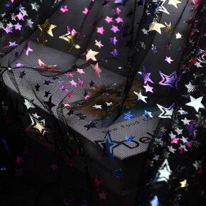 60" by 8 Yards Star Glitter Tulle Fabric for Tutu Skirt Room Decor DIY Sewing Tulle Fabric-Navy Blue