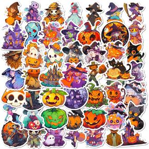 100PCS Non Repeating Halloween Children's Cartoon Pumpkin Themed Stickers, Vinyl Waterproof Holiday Party Stickers, Halloween Children's Cartoon Party Stickers Decoration…