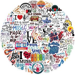 50 Pieces Cute Music Stickers for Teen, Aesthetic Cartoon Art Music Waterproof Vinyl Decal for Kids Teens Girl Laptop Skateboard Water Bottle Phone Case Guitar Piano Bass, Pink, CCL010