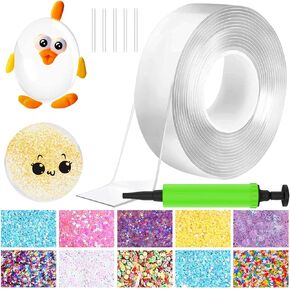 BABORUI Nano Bubbles Tape Kit, Nano Bubble Tape Toy Kit with Glitter and Balloon Inflator, Double Sided Super Elastic Bubble for Adult Party Favors Gifts Fidget Toy Craft