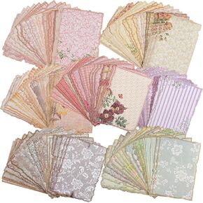210 Pcs Vintage Floral Scrapbook Paper, Lace Edged, 7 Packs x 30 Sheets, 3.9 x 5.5 Inch, Rectangular, Embossed Paper Finish