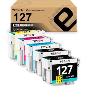 TESEN 127 T127 Remanufactured Ink Cartridge Replacement for Epson 127XL T127 XL High Yield Ink for Workforce 545 845 645 WF-3540 WF-3520 WF-3530 WF-7010 WF-7510 WF-7520 NX530 NX625 Printer 5 Packs