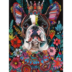 Zariocy 5D Diamond Art Kits for Adults Dog Queen, DIY Diamond Painting Art Animal Round Full Drill Crystal Diamond Embroidery Paintings Arts Craft for Home Office Wall Decor 12x16 inch