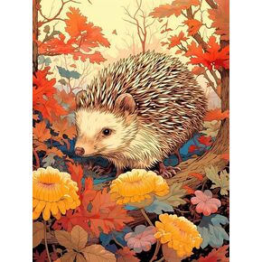 Zariocy 5D Diamond Art Kits for Adults Hedgehog, DIY Diamond Painting Art Autumn Round Full Drill Crystal Diamond Embroidery Paintings Arts Craft for Home Office Wall Decor 12x16 inch