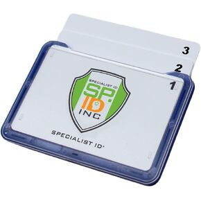 2 Pack - Heavy Duty Badge Holder for 3 Cards Horizontal - ID Cover Holds Three Badges Rigid Polycarbonate Multiple Card Case for 2 to 3 I’d - Top Load I.D. Case for Work by Specialist ID (Black)