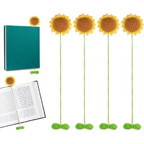 4pcs Sunflower Bookmark, Cute Crochet Flower Bookmarks Personalized Knitted Handmade Book Mark Reading Favors Gift for Book Lover Teacher Women Curtain Tie Car Pendant