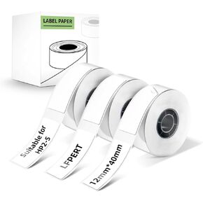 Label Maker Tape HP2-S - Black and White Sticker Thermal Paper Self-Adhesive Label Tape,12x40mm,160 Strips/Roll,3 Rolls,for Home Office