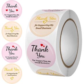 Thank You Stickers - 500 PCS Thank You Label Roll Gold Labels 1 inch Thanksgiving Tags, for Boutiques,Giveaways,Envelope Seals, Small Business,Baking Packaging Flower Pink (Variable)