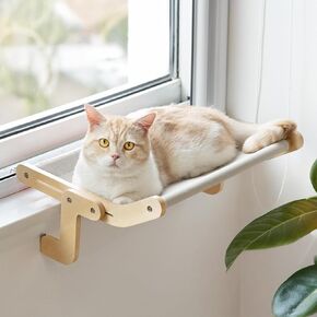 FONDDI Adjustable Cat Window Bed- Hammock Style with Washable Cover- Ideal for Window Sills, Bedside & Cabinets- Wood & Metal Construction- Perfect for Indoor Cats